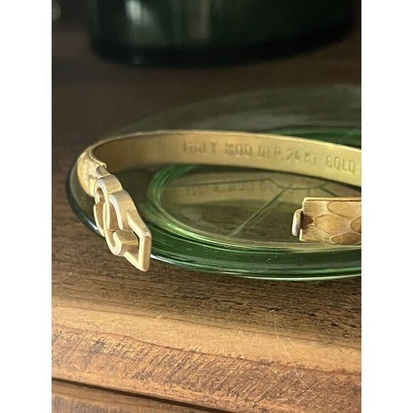 Women's Vintage Yellow Snakeskin Italy Mod. Dep 24KT Gold Plated Bracelet Gucci - Picture 8 of 12